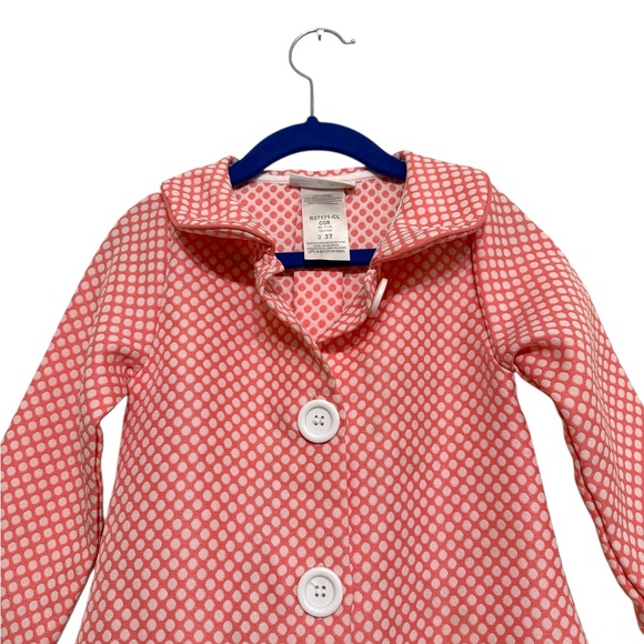 Bonnie Jean Over Coat Girl's Size 3T Pink Coral Polka Dots Buttons Bows - Picture 2 of 7